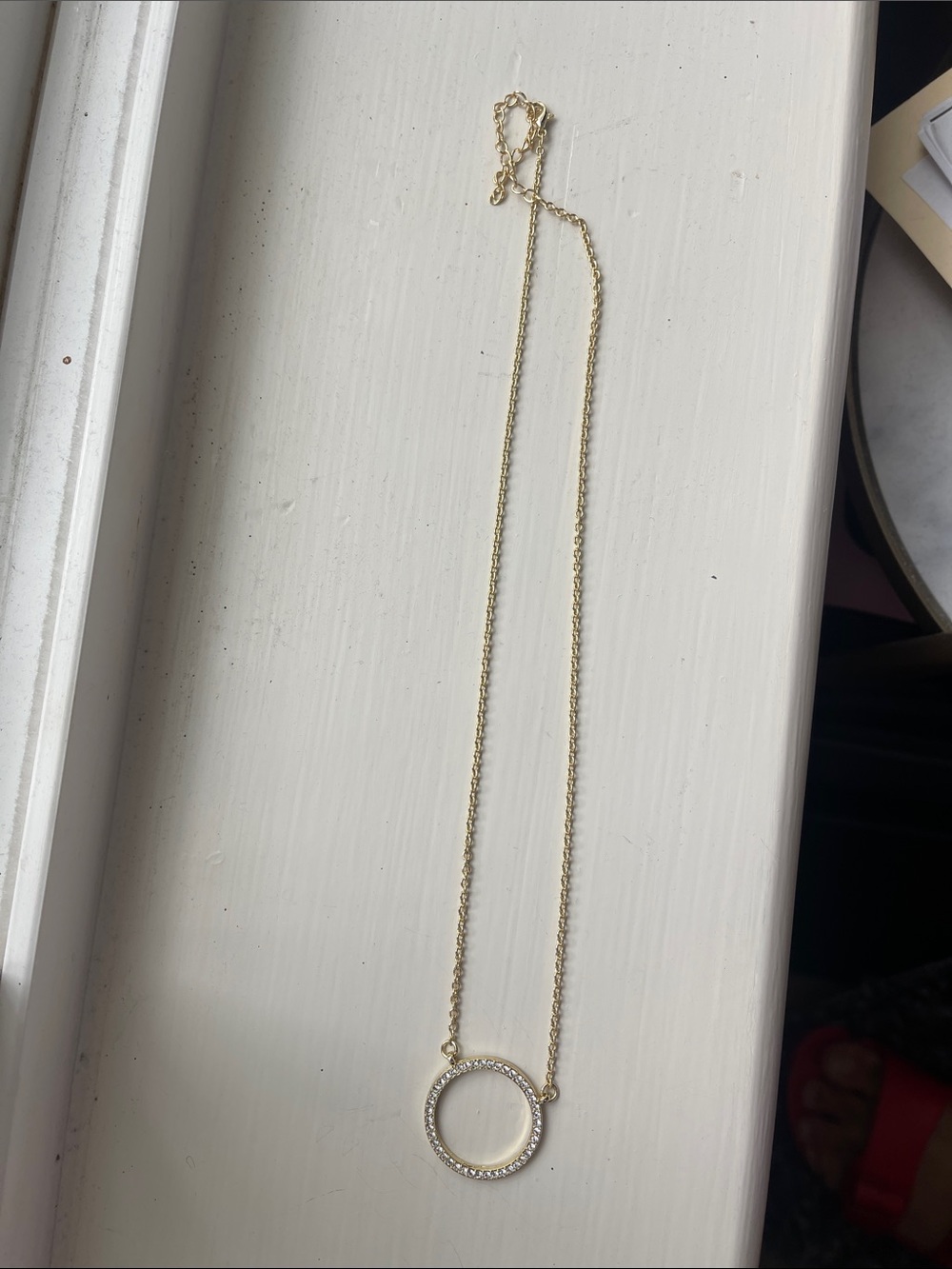 Gold Circle Pendant Necklace with Crystal Accents - Women Jewelry